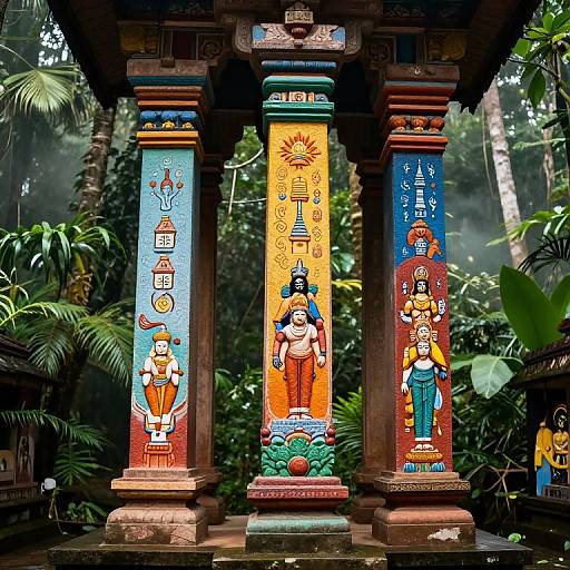 Vibrant Ancient Temple Pillar Inscriptions