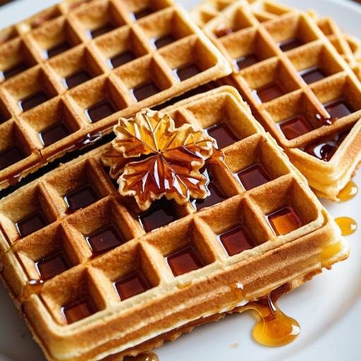 Golden Waffle Close-Up with Maple Syrup