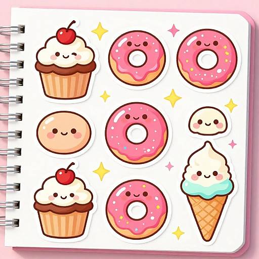 Cute Dessert Stickers with Sparkles