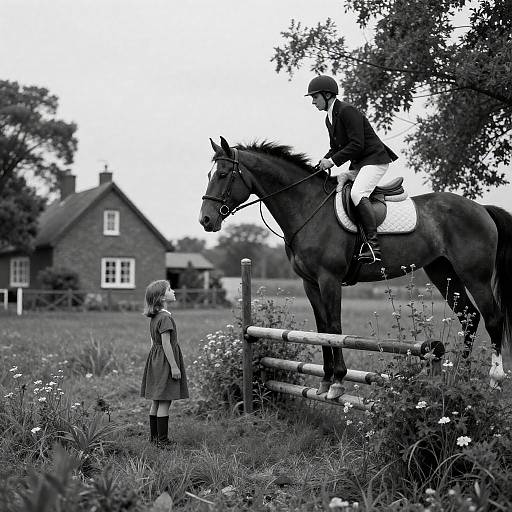 Grainy Black-and-White Horse Jump Scene