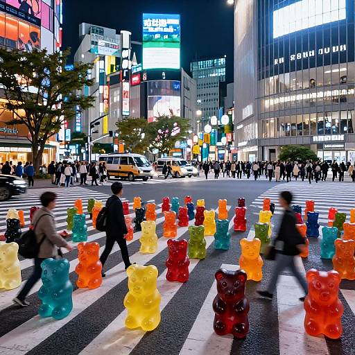 Gummy Bears Crossing Shibuya at Night