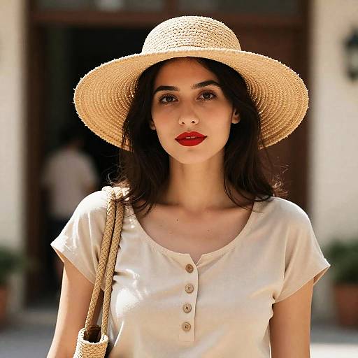Confident Woman in Woven Hat