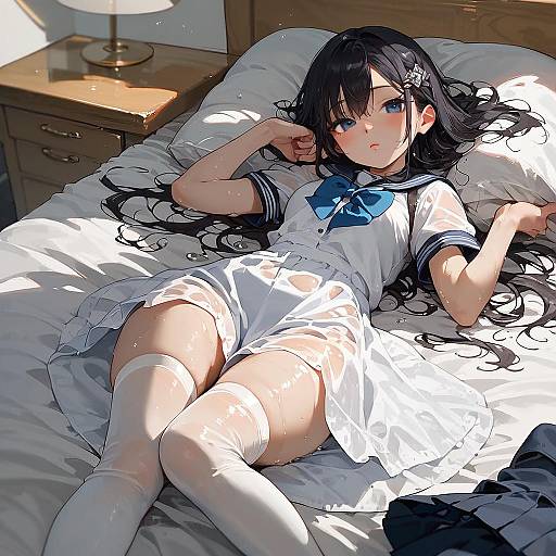 Anime Girl Soaked in School Uniform