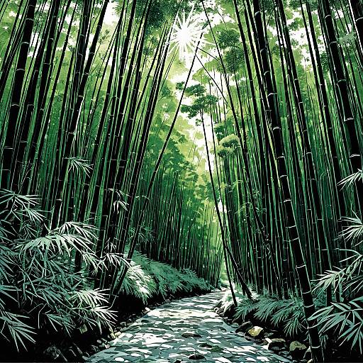Digital Art of Bamboo Forest with Sunlight