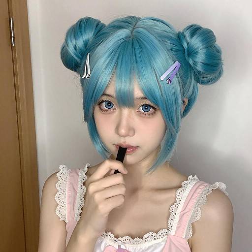 Young Woman with Turquoise Hair Buns