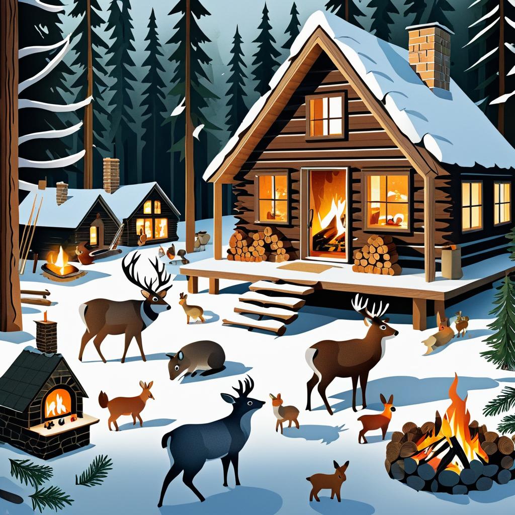 Cozy Winter Cabin with Gathered Animals