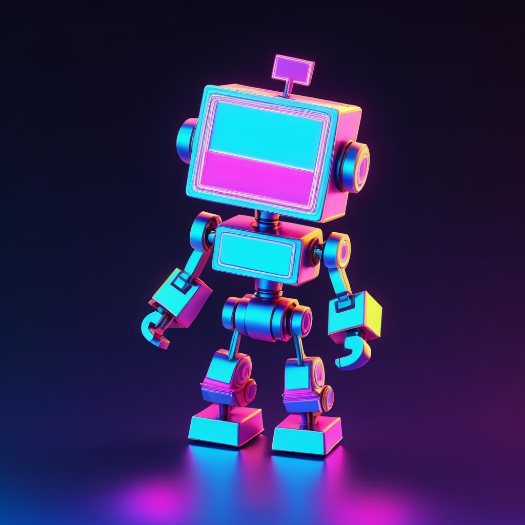 Adorable Neon Robot Toy in Pixar Style