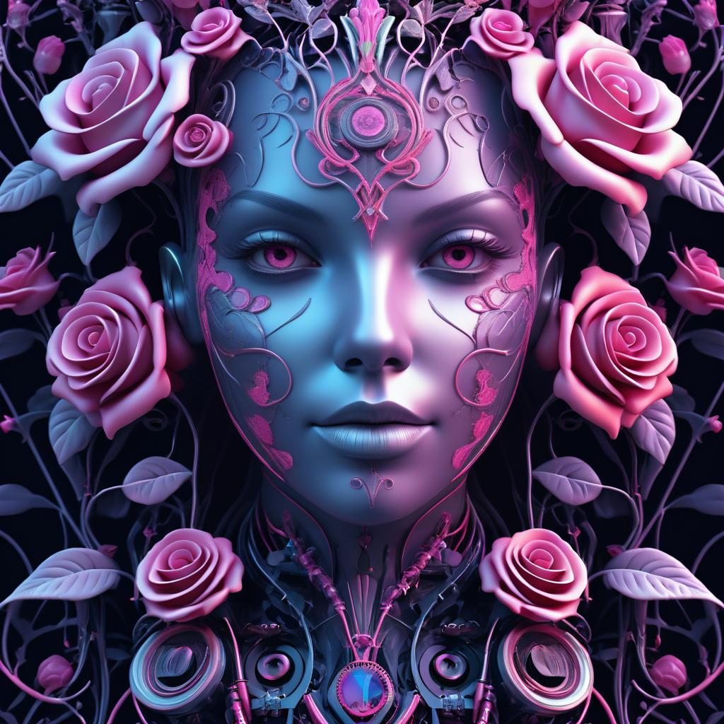 Elaborate Biomechanical Floral Cyborg Portrait