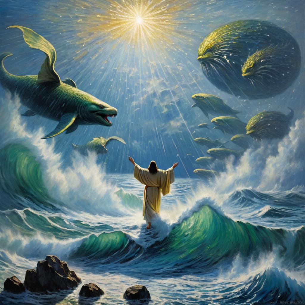 Monet-Style Jesus Battling Sea Monsters