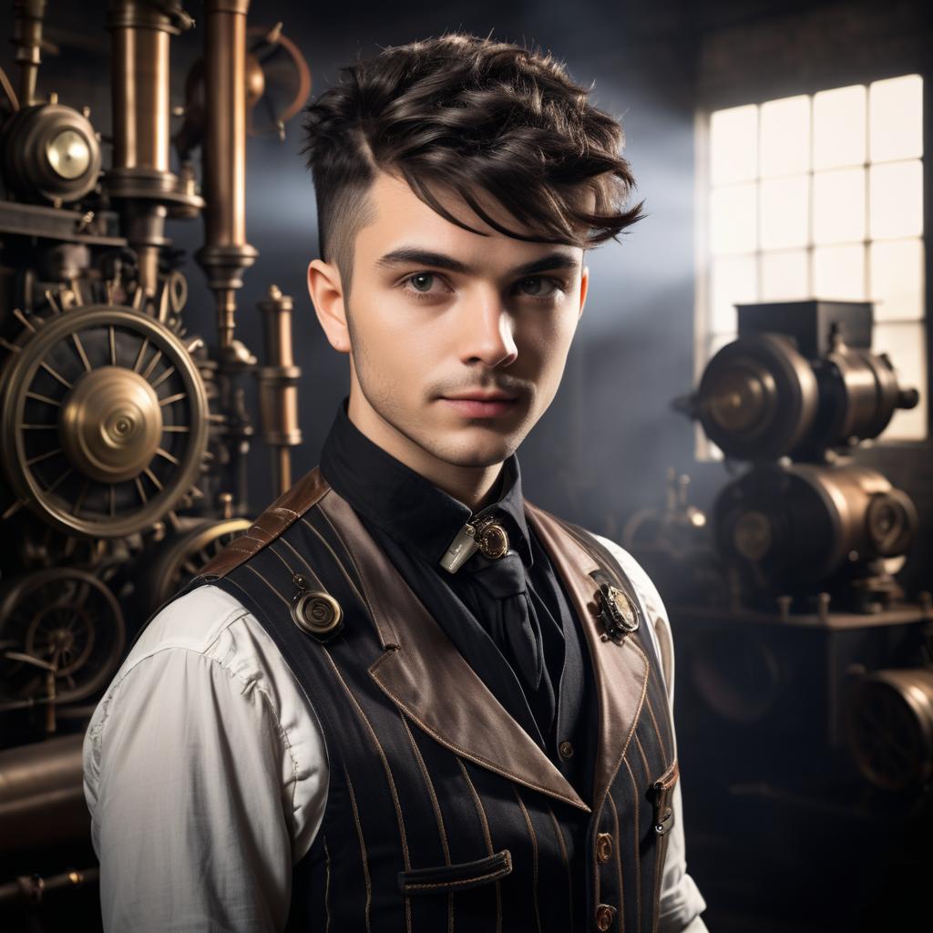 Quirky Steampunk Inventor in Action