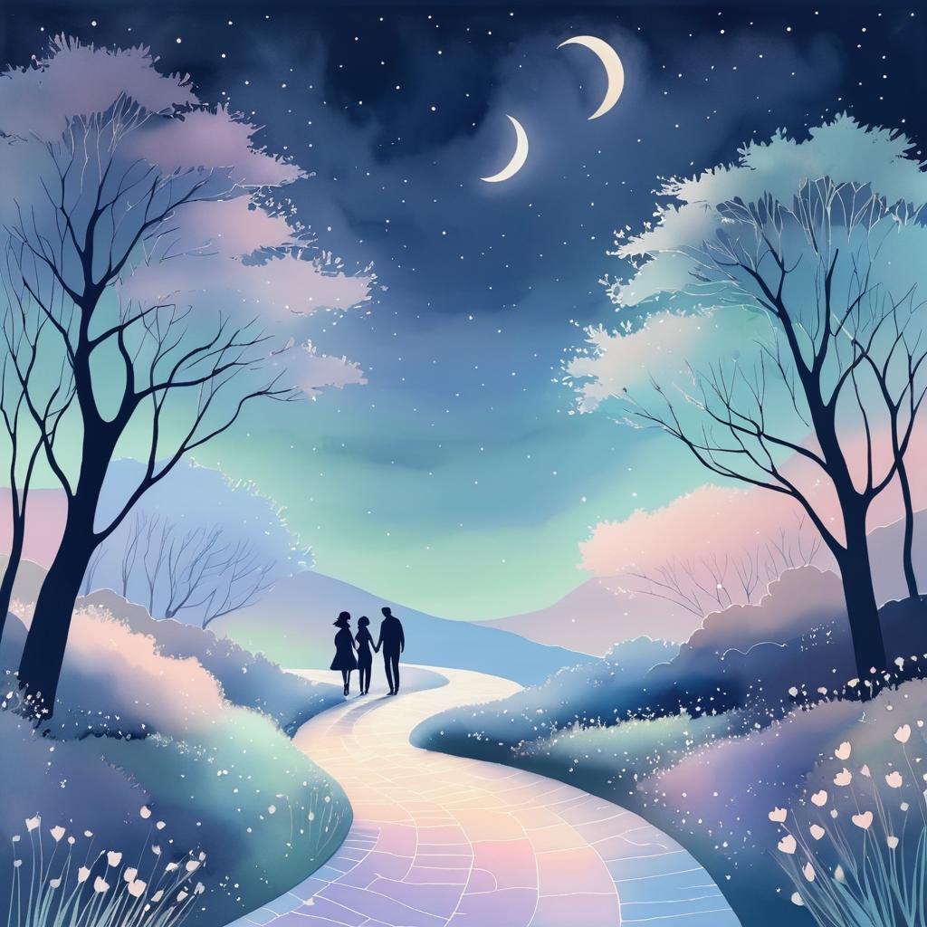 Romantic Moonlit Stroll in Pastels