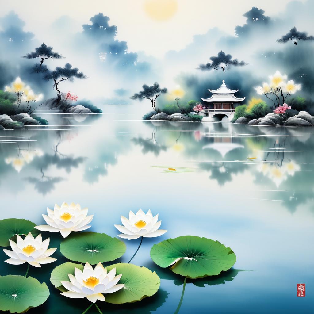 Serene Chinese Lakes with Lotus Flowers