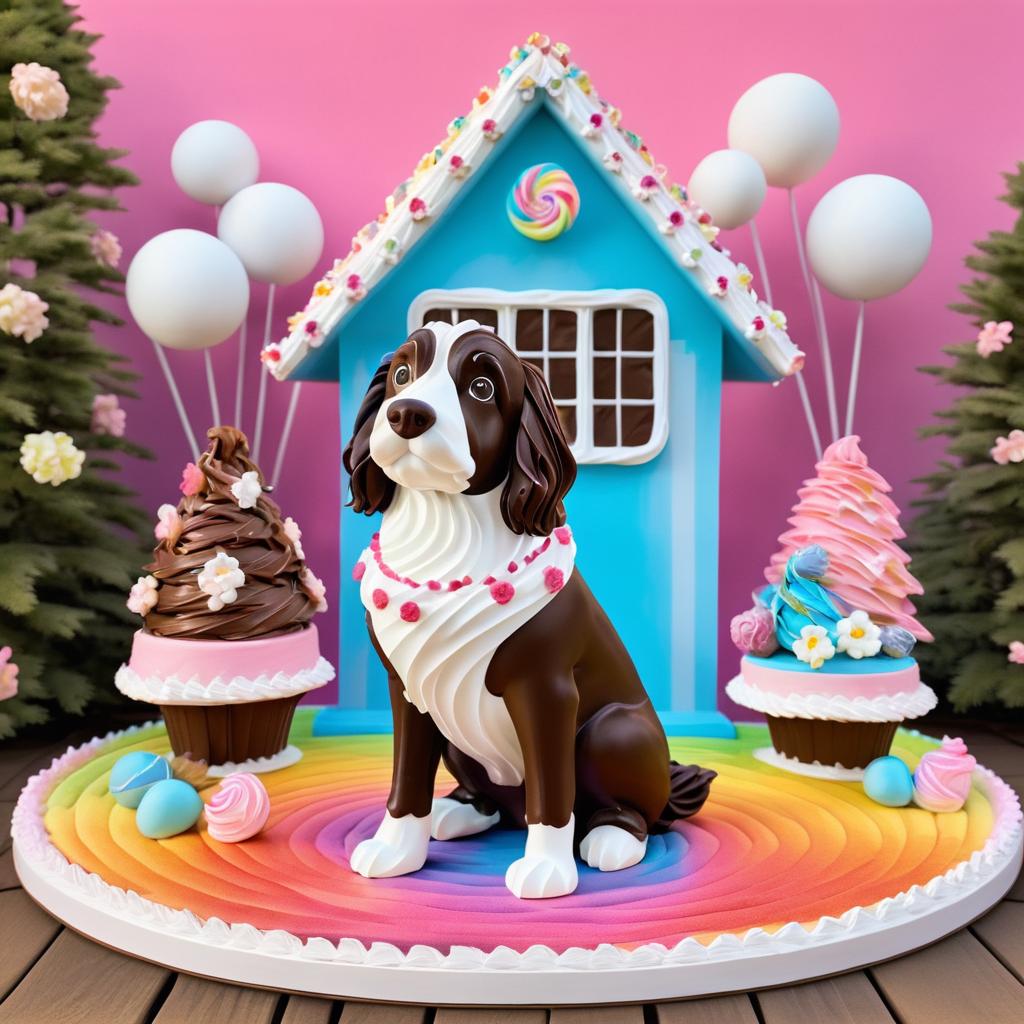 Whimsical Chocolate Dog in Colorful Scene