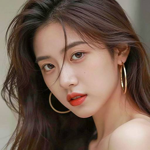 Close-up Portrait of Young Woman with Hoop Earrings