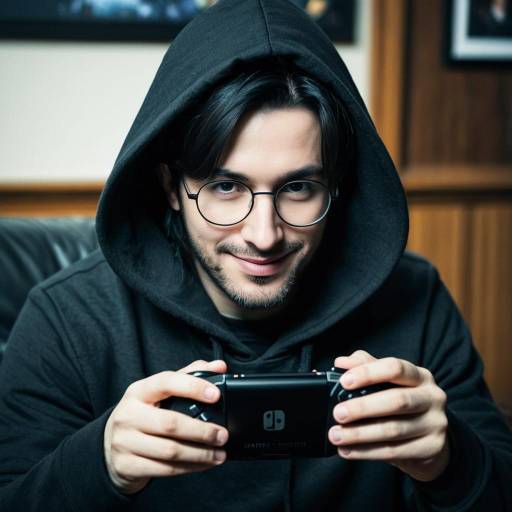 Young Man in Hoodie Playing Handheld Game Console