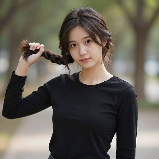 Young Woman with Side Braid in Park