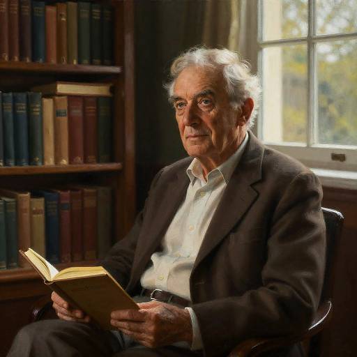 Elderly Man in Sunlit Library