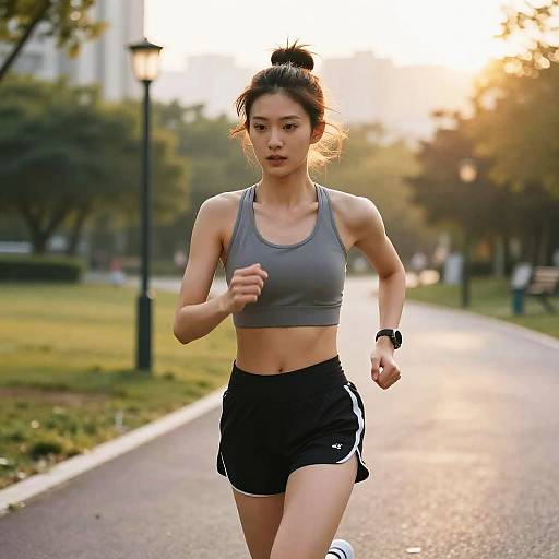 Messy Top Knot Jogger at Sunrise