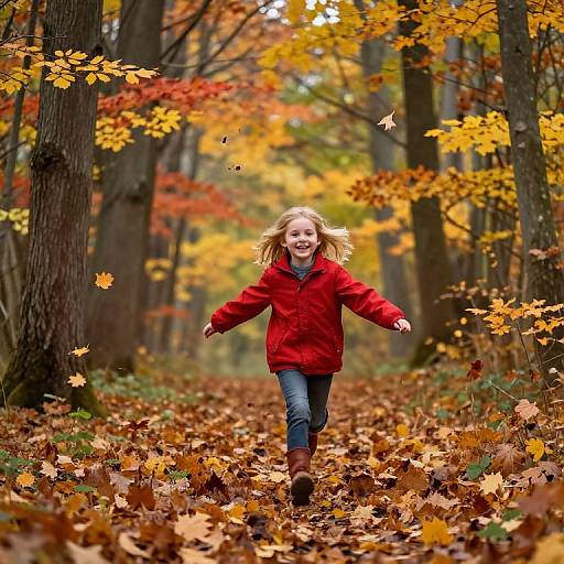 Joyful Girl Running in Autumn Forest