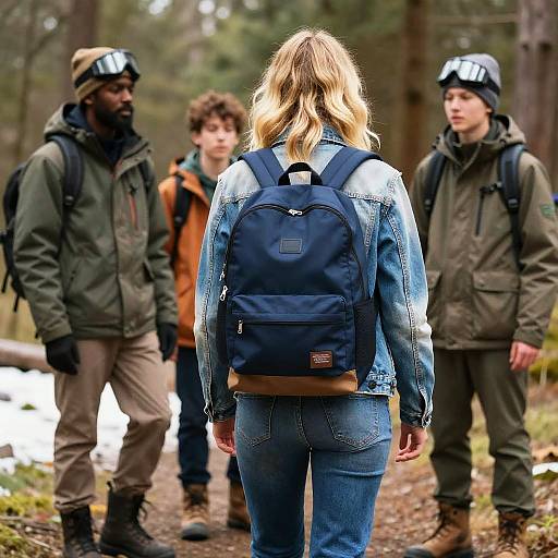 Forest Hikers: Trio in Winter Day