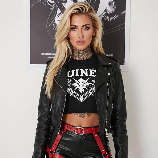 Edgy Blonde Woman in Leather Outfit
