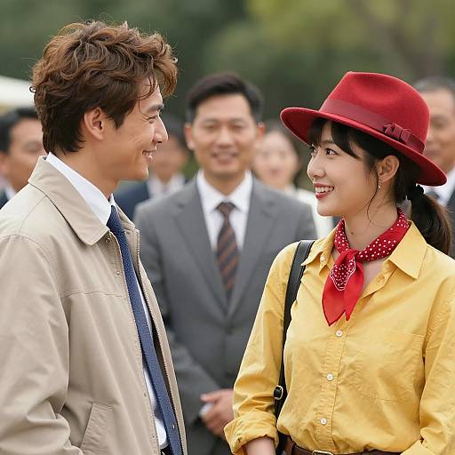 Casual Outdoor Conversation with Colorful Attire