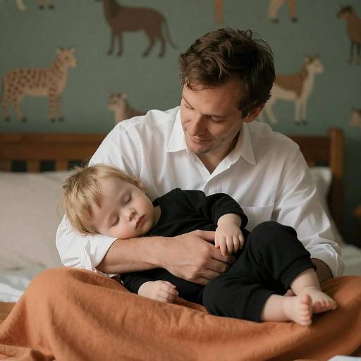 Vintage Portrait: Father Holding Sleeping Child