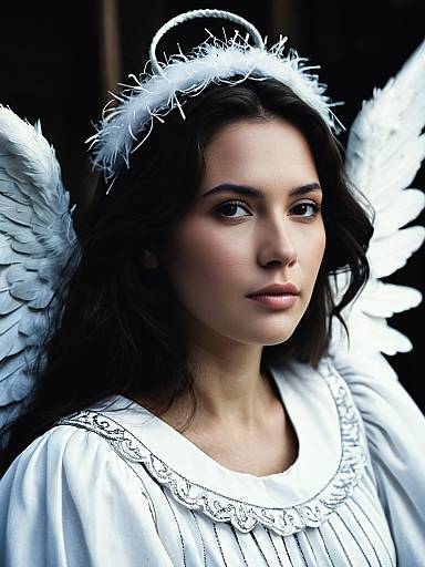 Woman in Angel Costume Close-up
