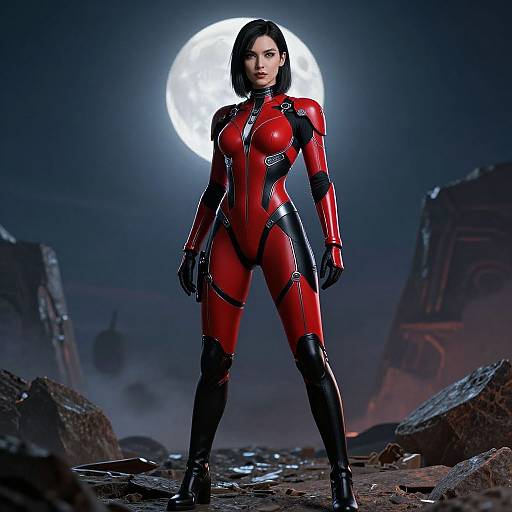 Futuristic Woman Under Full Moon