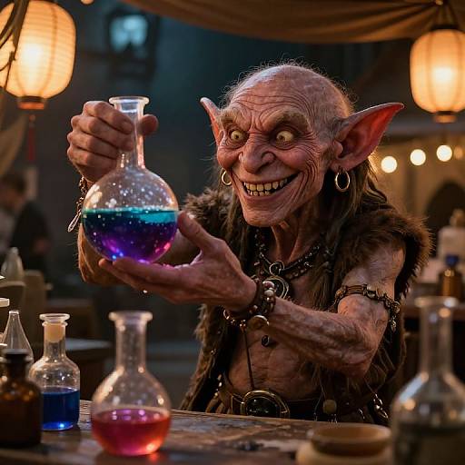 Grinning Goblin with Bubbling Potion