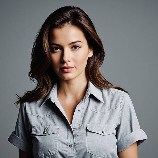 Young Woman in Grey Office Shirt