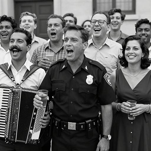 Dynamic Black and White Crowd Scene