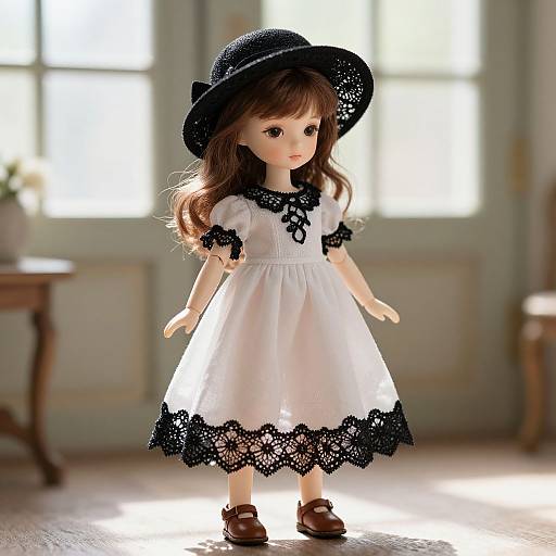 Elegant Vintage Doll with Floral Hat