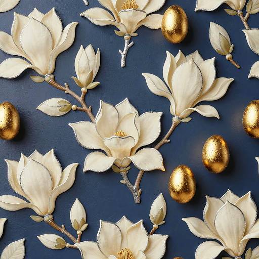 Luxurious Prussian Blue Floral Wallpaper