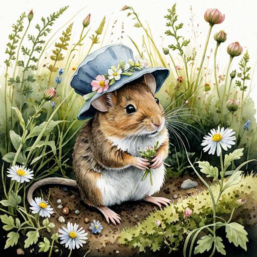 Beatrix Potter Style Field Mouse Illustration