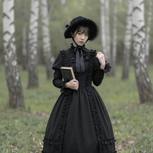 Victorian Woman in Forest Scene