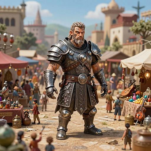 Medieval Market Scene with Metal Trinket