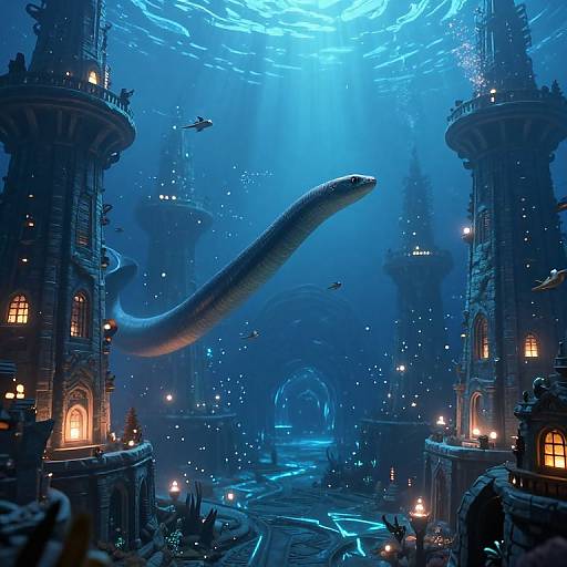 Ethereal Bioluminescent Underwater Metropolis