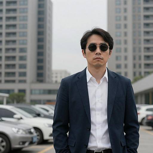Urban Scene with Serious Asian Man