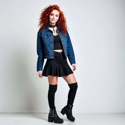 Edgy Girl in Black Dress and Denim