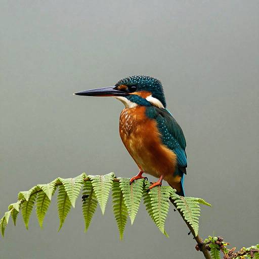 Realistic Kingfisher in Foggy Ferns
