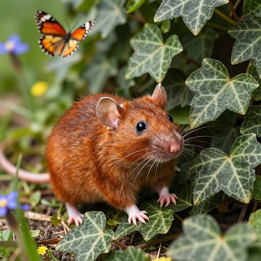 Curious Red-Haired Rat in Garden