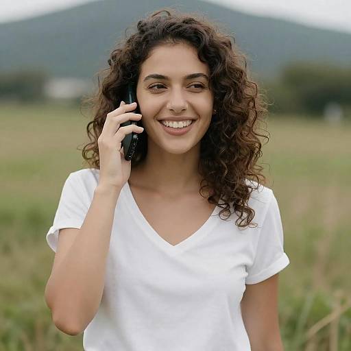 Smiling Woman in Grassy Field