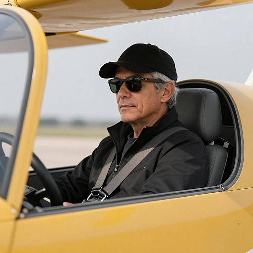 Middle-Aged Man in Aircraft Cockpit