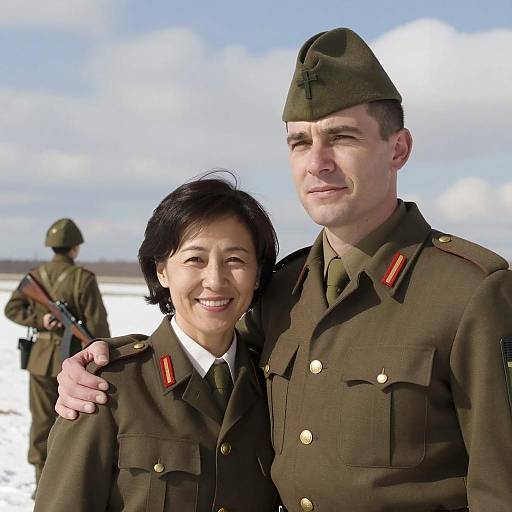 Couple in Military Uniforms Outdoors