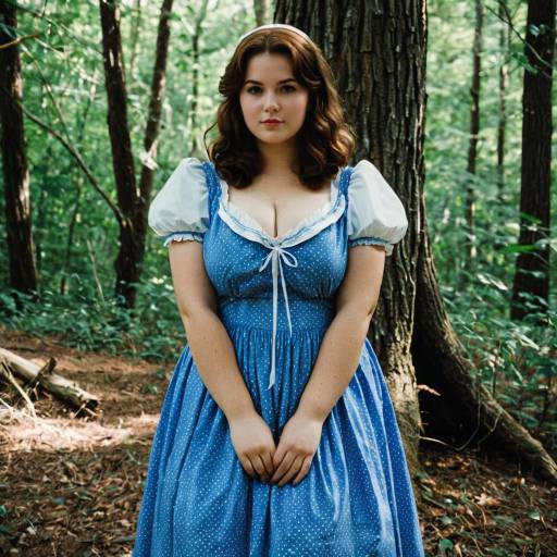 Plus Size Woman in Blue Dorothy Costume in Forest