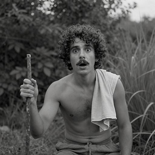 Startled Man Surrounded by Nature