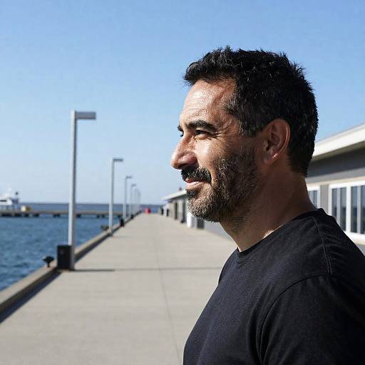 Charming Profile of a Man on Dock