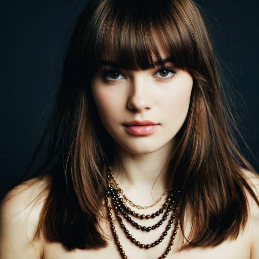 Young Woman with Brown Hair and Layered Necklace