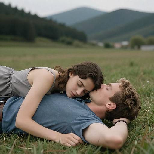 Intimate Moment in a Grassy Field